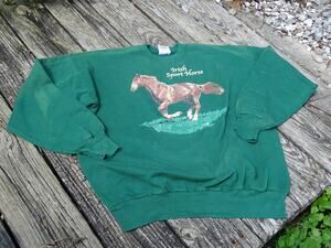 Vintage 90s County Seat Sweatshirt Irish Sport Horse Faded Distressed Green L